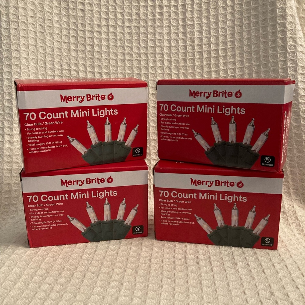 Merry Brite 70 Count Clear Mini Christmas Lights 4 Boxes Indoor/Outdoor NIB